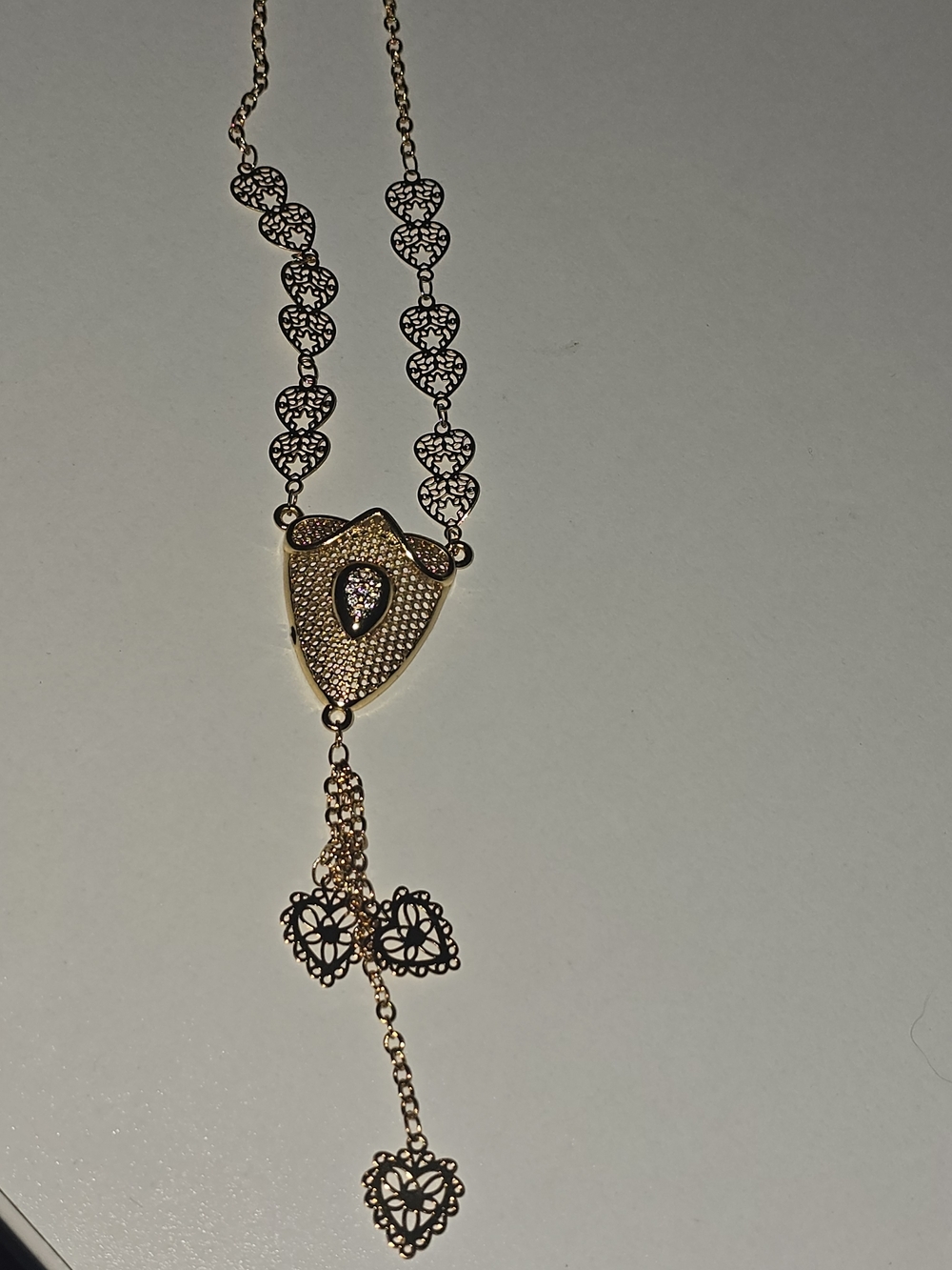 22kgp Dubai Jewelry -Gold Heart Filigree Drop Necklace - Women Jewelry